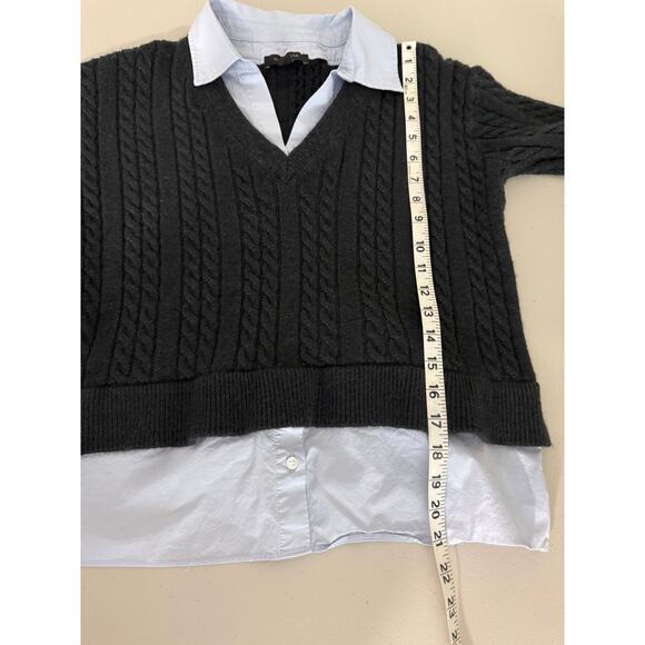 Ann Taylor Business Casual Gray Cable Knit Sweater Blue Button-up Layered Look S - Picture 4 of 6